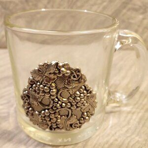 Vintage Heritage  Pewter Coffee Tea Hot Cocoa Grapes with Vine Clear Glass  1996